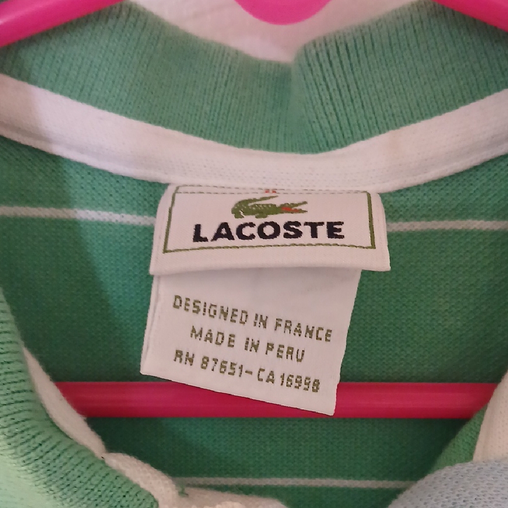 Lacoste Kids Polo in Green with White Stripes - Picture 2 of 5